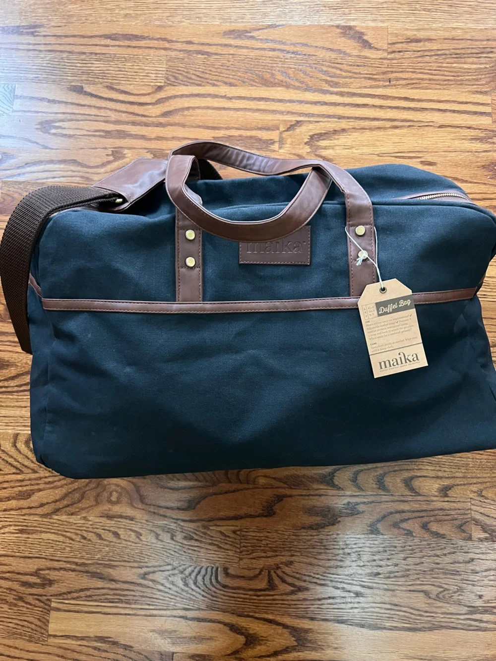 Maika Black Canvas Duffel with Brown faux Leather Accents